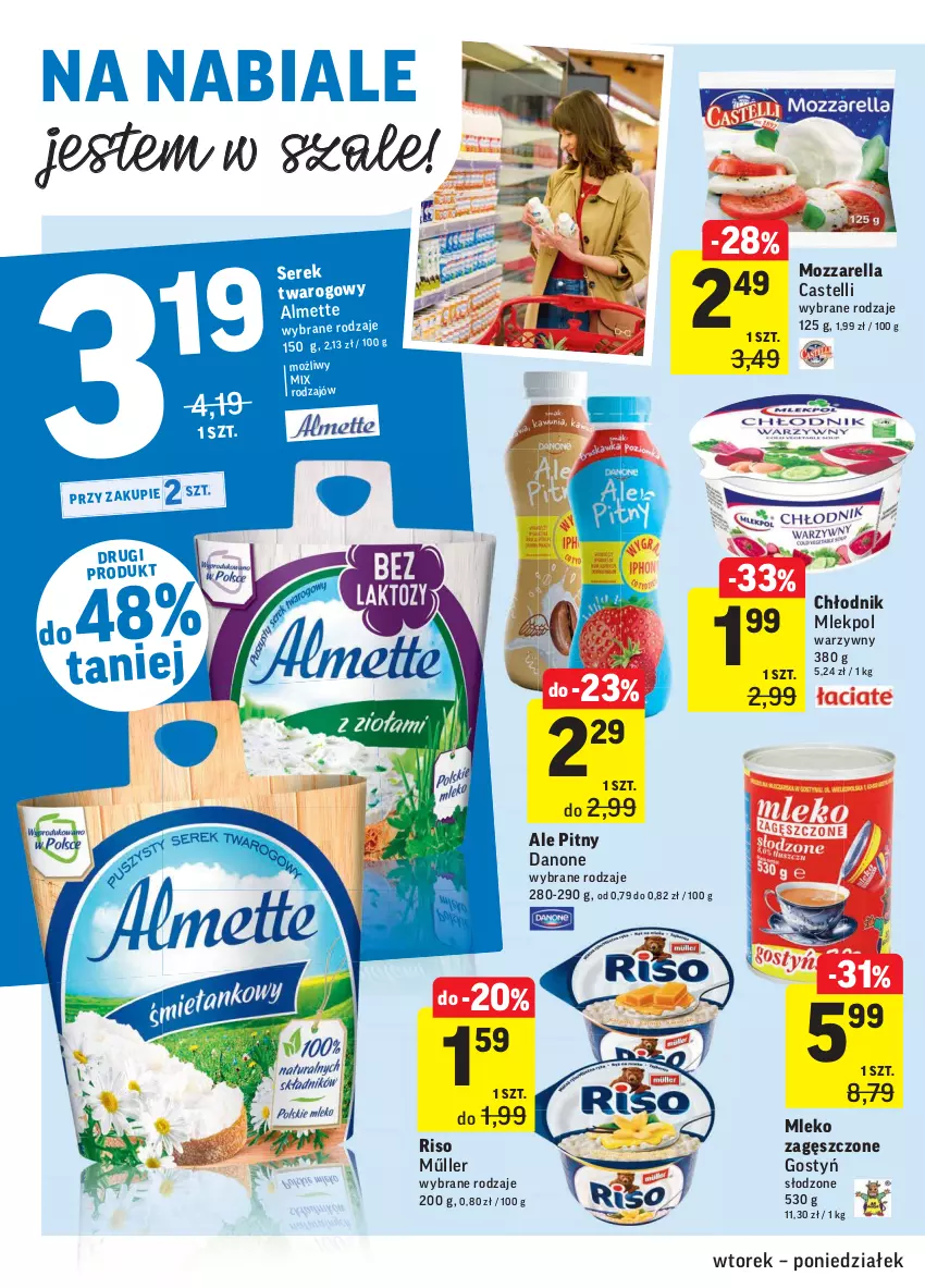 Gazetka promocyjna Intermarche - Świeżo i tanio - ważna 11.05 do 17.05.2021 - strona 22 - produkty: Danone, Mleko, Mleko zagęszczone, Mozzarella, Ser, Serek, Szal