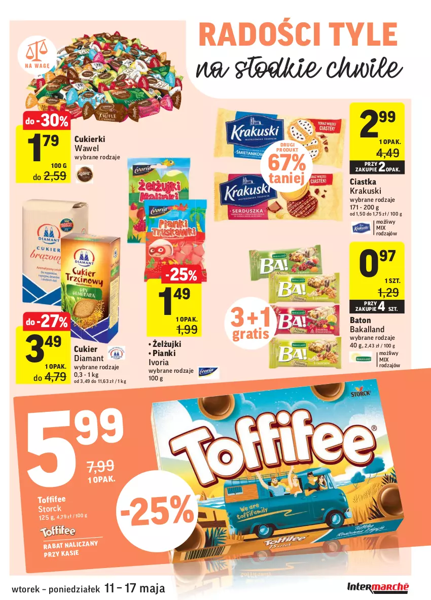 Gazetka promocyjna Intermarche - Świeżo i tanio - ważna 11.05 do 17.05.2021 - strona 25 - produkty: Bakalland, Baton, Ciastka, Cukier, Cukierki, Diamant, Gra, Krakus, Krakuski, Wawel