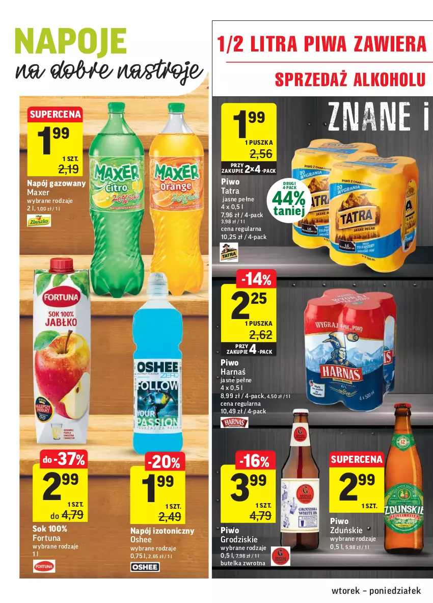 Gazetka promocyjna Intermarche - Świeżo i tanio - ważna 11.05 do 17.05.2021 - strona 28 - produkty: Fortuna, Harnaś, Maxer, Napój, Napój gazowany, Napój izotoniczny, Napoje, Oshee, Piwa, Piwo, Sok, Tatra