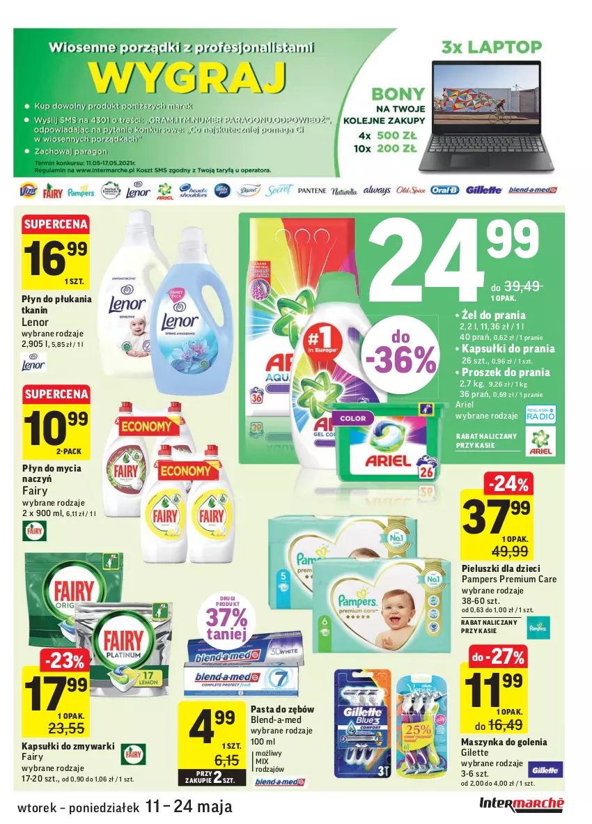 Gazetka promocyjna Intermarche - Świeżo i tanio - ważna 11.05 do 17.05.2021 - strona 33 - produkty: Ariel, Blend-a-Med, Do mycia naczyń, Dzieci, Fa, Fairy, Kapsułki do prania, Lenor, Maszynka, Maszynka do golenia, Pampers, Pasta do zębów, Płyn do mycia, Płyn do mycia naczyń, Płyn do płukania, Proszek do prania, Szynka, Zmywarki