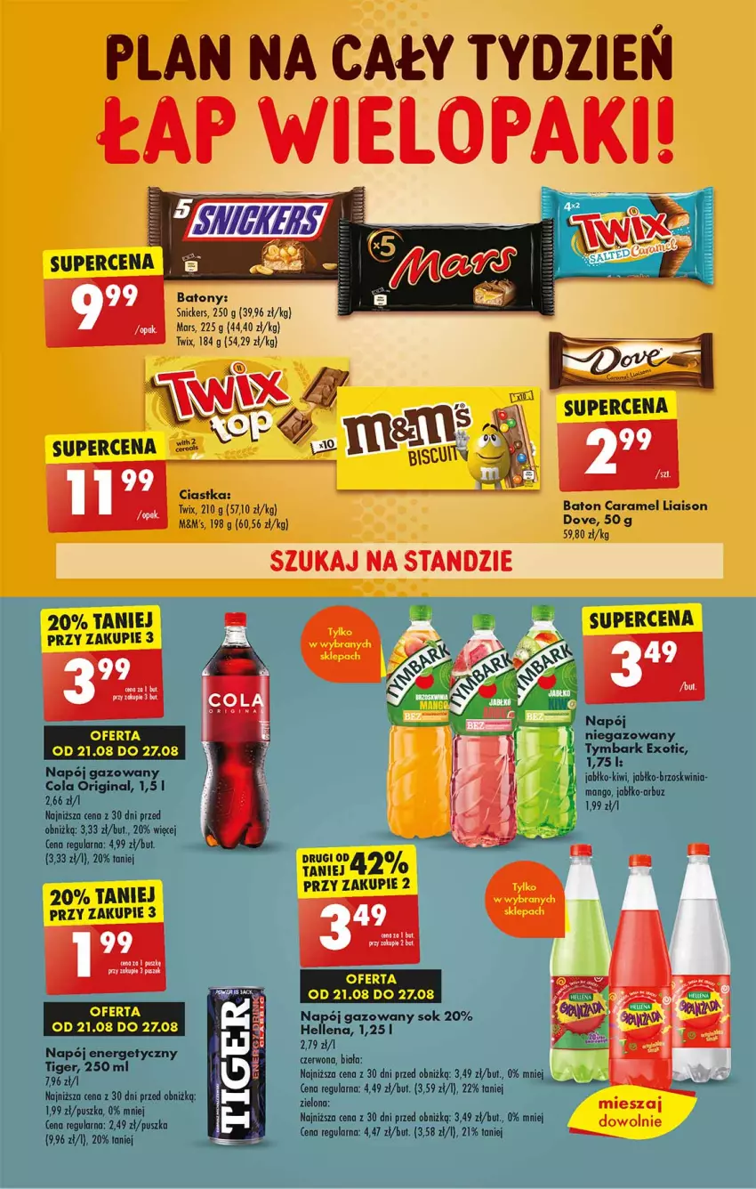 Gazetka promocyjna Biedronka - Od czwartku - ważna 24.08 do 30.08.2023 - strona 49 - produkty: Arbuz, Baton, Dove, Gin, Hellena, Kiwi, Mango, Mars, Napój, Napój gazowany, Sok, Top, Twix, Tymbark