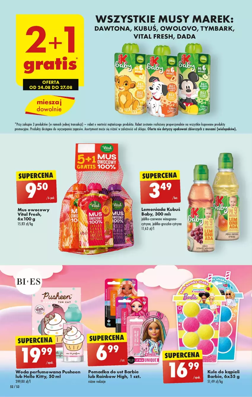 Gazetka promocyjna Biedronka - Od czwartku - ważna 24.08 do 30.08.2023 - strona 52 - produkty: Ba!, Barbie, Dada, Dawtona, Gra, Kubuś, Lemoniada, Mus, Por, Rama, Tran, Tymbark, Wino