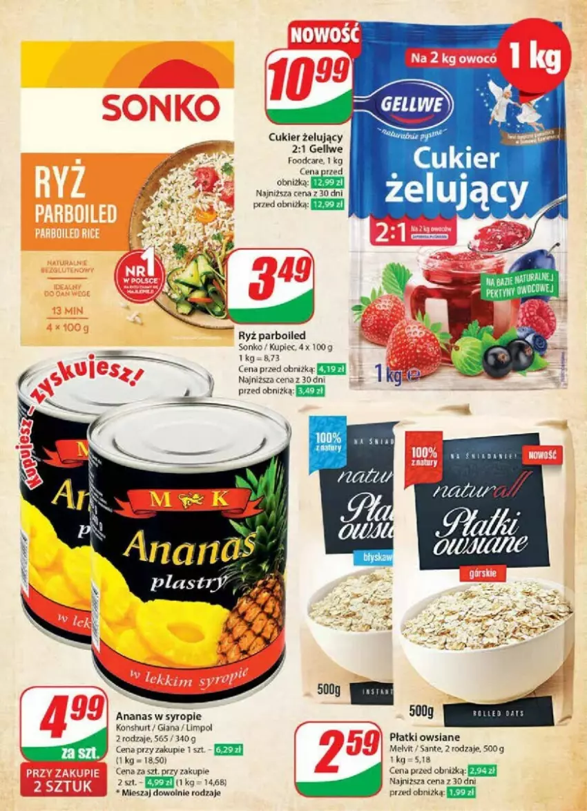 Gazetka promocyjna Dino - ważna 03.07 do 09.07.2024 - strona 8 - produkty: Ananas, Cukier, Kupiec, Melvit, Piec, Płatki owsiane, Ryż, Ryż parboiled, Sante, Sonko, Syrop