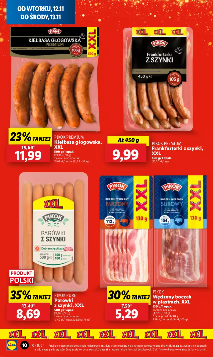 Gazetka promocyjna Lidl - GAZETKA - ważna 12.11 do 13.11.2024 - strona 12 - produkty: Boczek, Frankfurterki, Kiełbasa, Kiełbasa głogowska, Parówki, Parówki z szynki, PIKOK, Pur