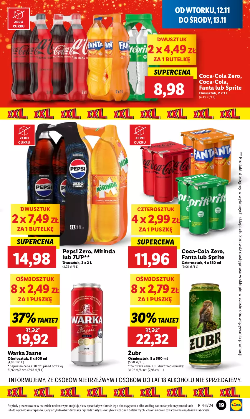 Gazetka promocyjna Lidl - GAZETKA - ważna 12.11 do 13.11.2024 - strona 21 - produkty: 7up, Coca-Cola, Fa, Fanta, Mirinda, Pepsi, Sprite, Warka