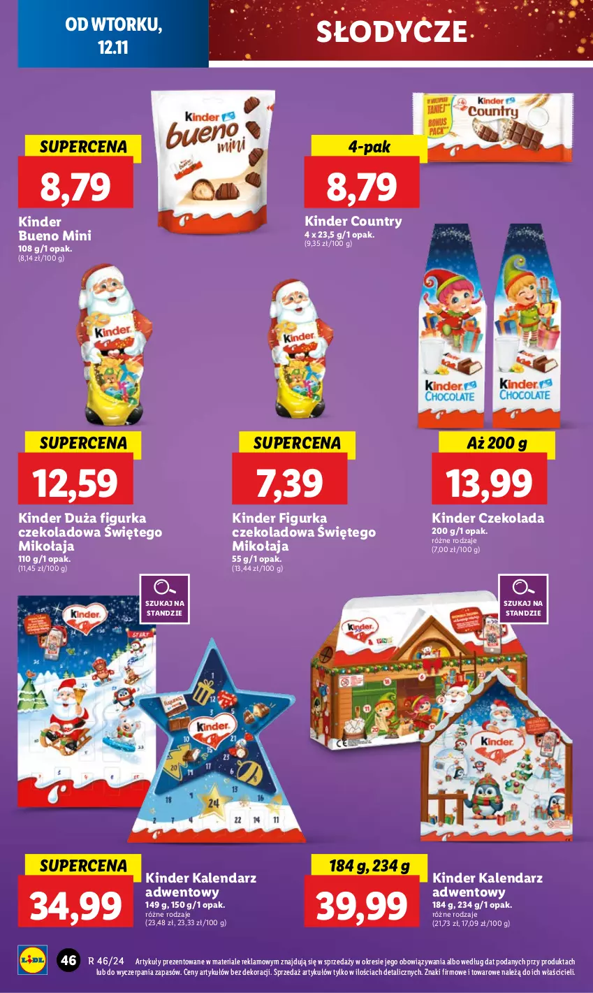 Gazetka promocyjna Lidl - GAZETKA - ważna 12.11 do 13.11.2024 - strona 50 - produkty: Czekolada, Kalendarz, Kalendarz adwentowy, Kinder, Kinder Bueno