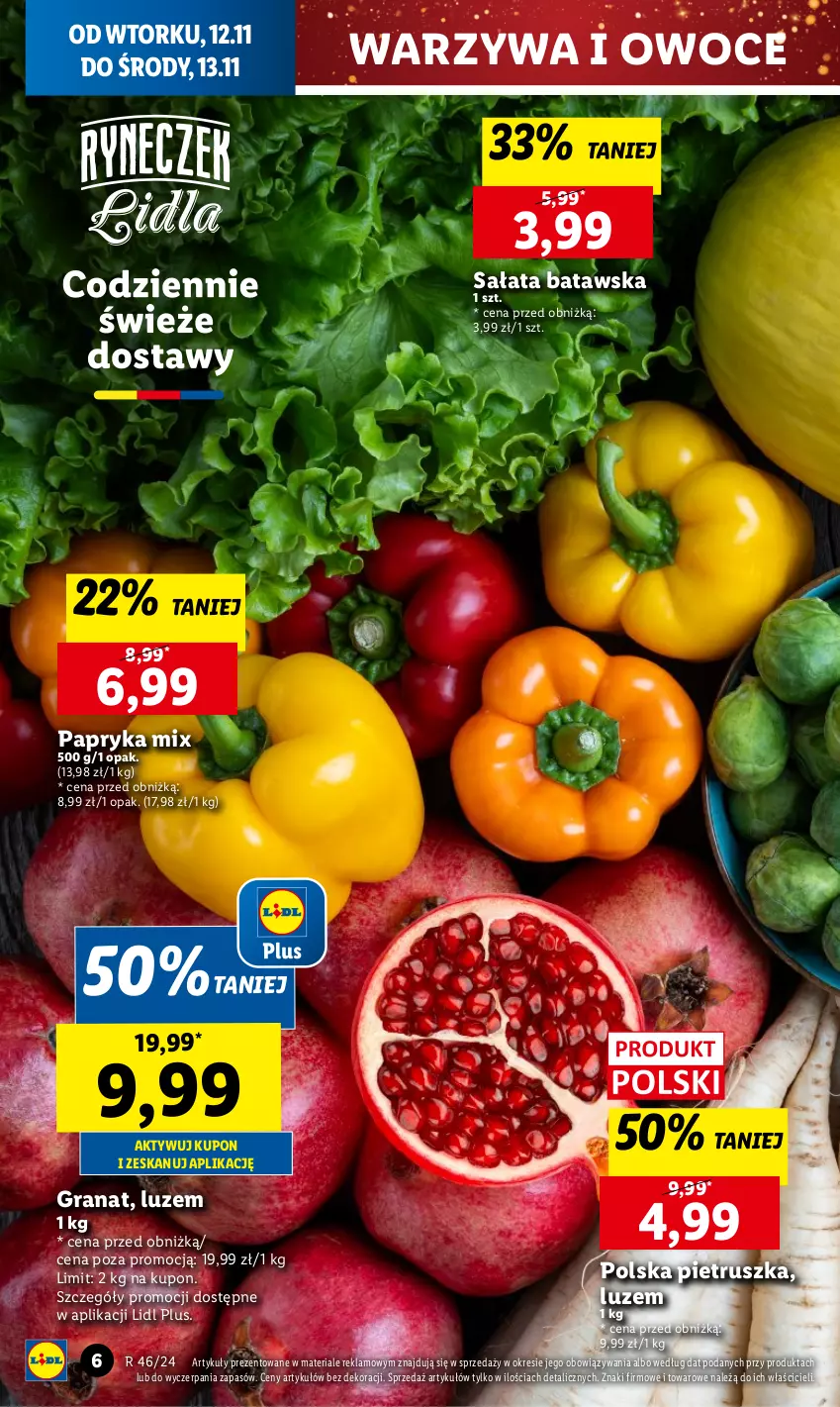 Gazetka promocyjna Lidl - GAZETKA - ważna 12.11 do 13.11.2024 - strona 6 - produkty: Gra, Granat, Owoce, Papryka, Pietruszka, Sałat, Warzywa, Warzywa i owoce