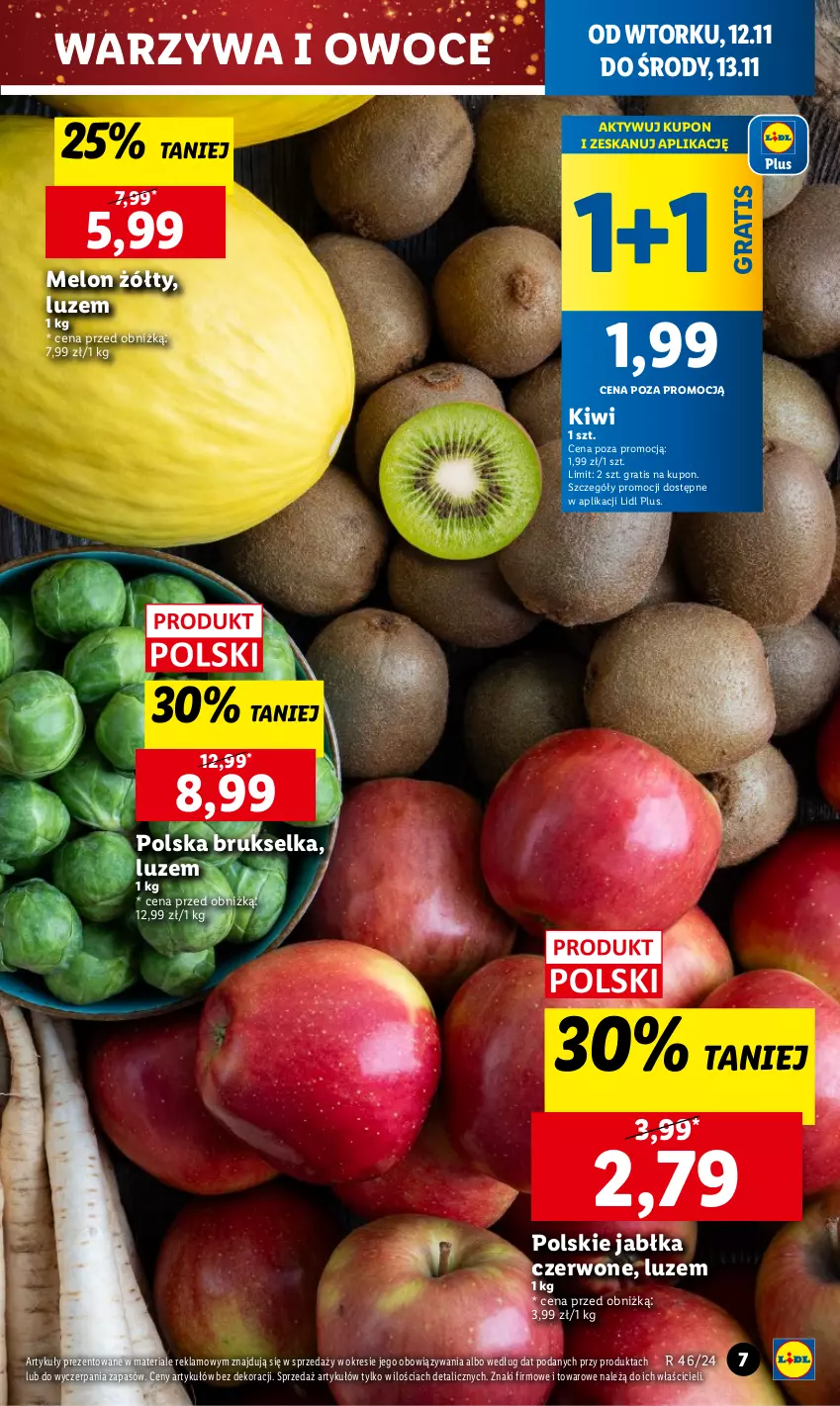 Gazetka promocyjna Lidl - GAZETKA - ważna 12.11 do 13.11.2024 - strona 7 - produkty: Brukselka, Gra, Jabłka, Kiwi, Melon, Owoce, Warzywa, Warzywa i owoce