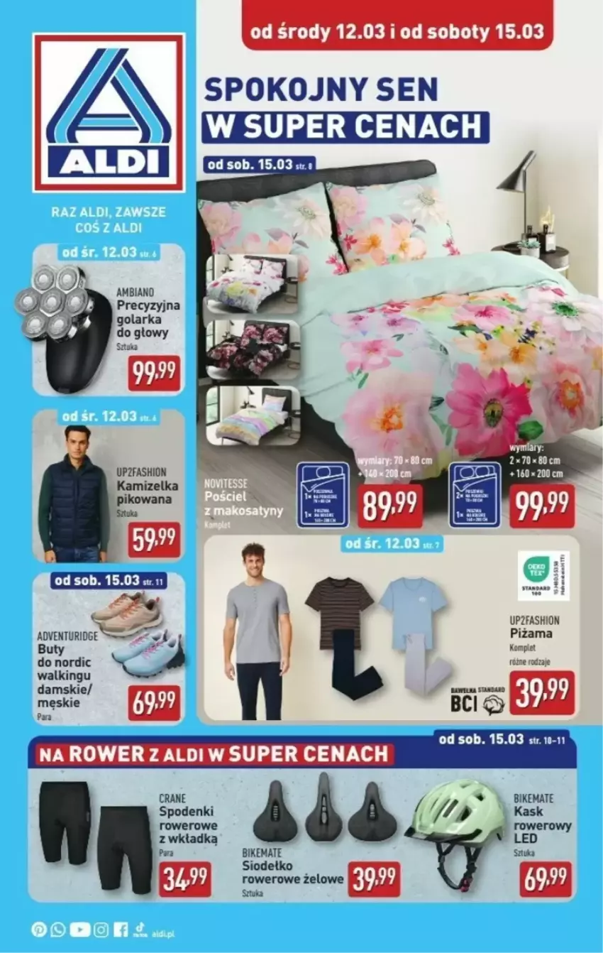 Gazetka promocyjna Aldi - ważna 12.03 do 15.03.2025 - strona 1 - produkty: Buty, Fa, Golarka, Kamizelka, Kask, Piżama, Rower