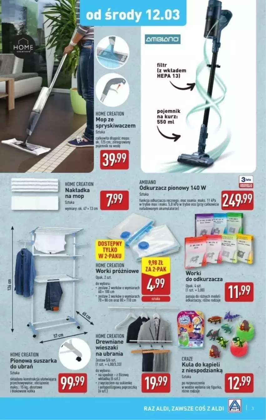 Gazetka promocyjna Aldi - ważna 12.03 do 15.03.2025 - strona 7 - produkty: Akumulator, Mop, Odkurzacz, Pojemnik, Ryż, Spodnie, Suszarka, Ubrania, Wieszak
