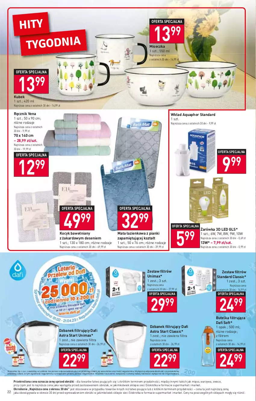 Gazetka promocyjna Stokrotka - Supermarket - ważna 23.02 do 01.03.2023 - strona 22 - produkty: Aquaphor, Dzbanek, Dzbanek filtrujący, Koc, Kubek, Mata łazienkowa, Mięso, Miseczka, Owoce, Ręcznik, Warzywa