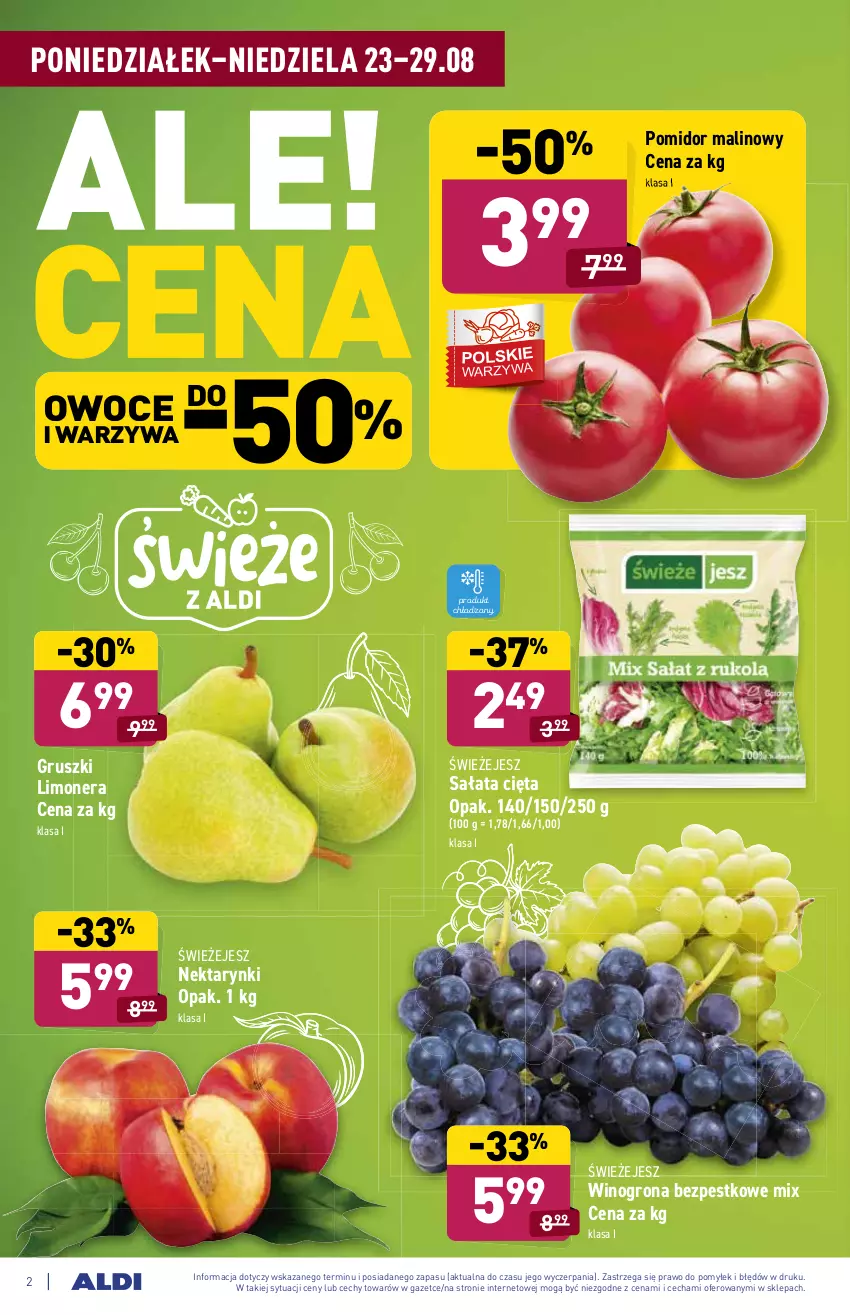 Gazetka promocyjna Aldi - SUPER SMACZNE OKAZJE - ważna 23.08 do 29.08.2021 - strona 2 - produkty: Gruszki, Nektar, Owoce, Pomidor malinowy, Sałat, Warzywa, Wino, Winogrona, Winogrona bezpestkowe