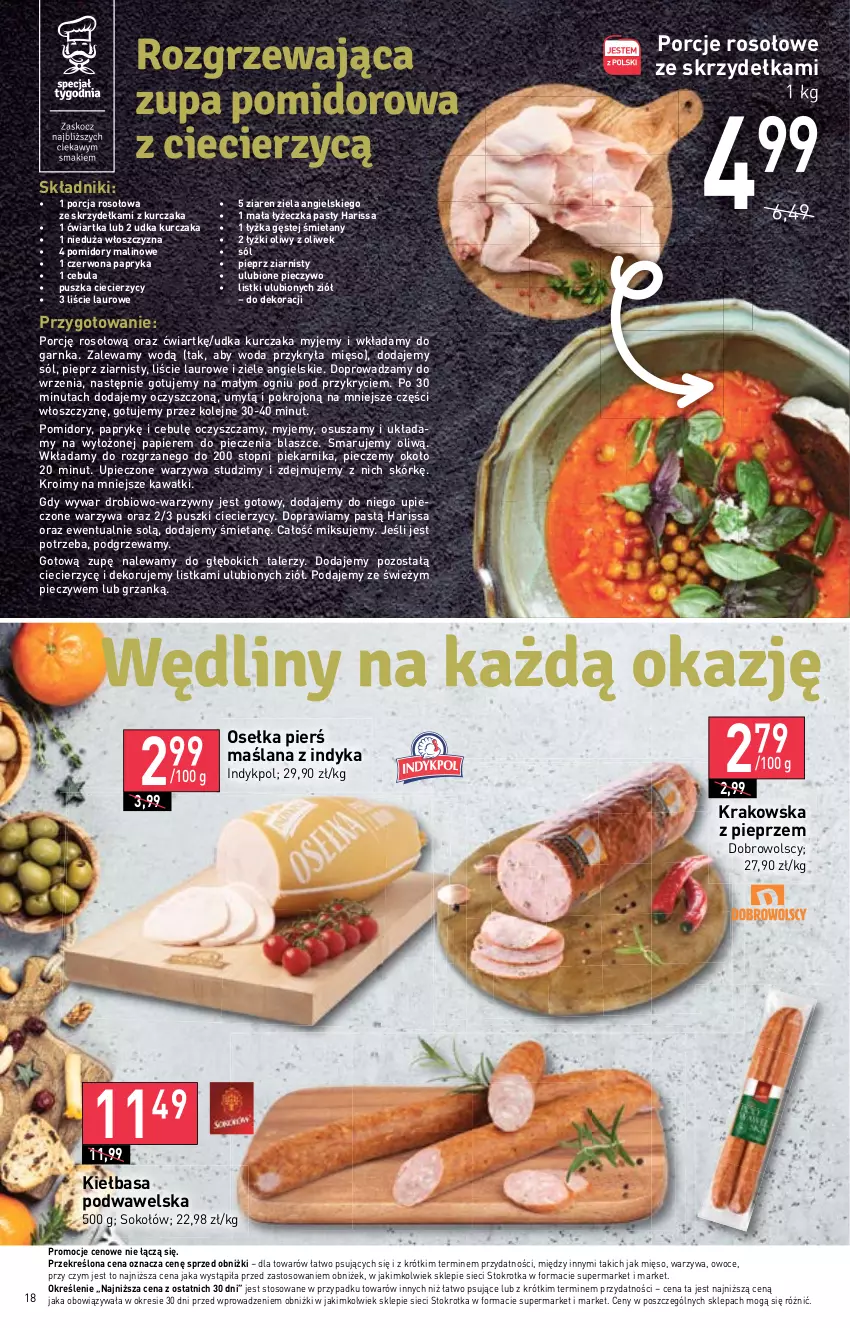 Gazetka promocyjna Stokrotka - Supermarket - ważna 23.11 do 29.11.2023 - strona 18 - produkty: Cebula, Kawa, Kiełbasa, Kiełbasa podwawelska, Kurczak, LANA, Laur, Mięso, Olej, Owoce, Papier, Papryka, Piec, Pieczywo, Piekarnik, Pieprz, Pomidory, Por, Sok, Sokołów, Sól, Talerz, Top, Warzywa, Wawel, Woda, Ziele angielskie, Zupa, Zupa pomidorowa