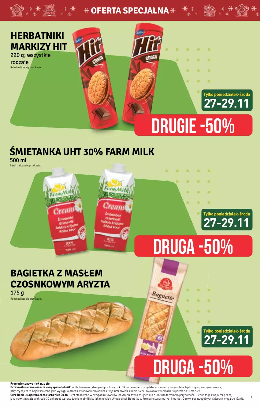 Gazetka promocyjna Stokrotka - Supermarket - ważna 23.11 do 29.11.2023 - strona 5 - produkty: Bagietka, Fa, Farm Milk, Herbatniki, Mięso, Owoce, Warzywa