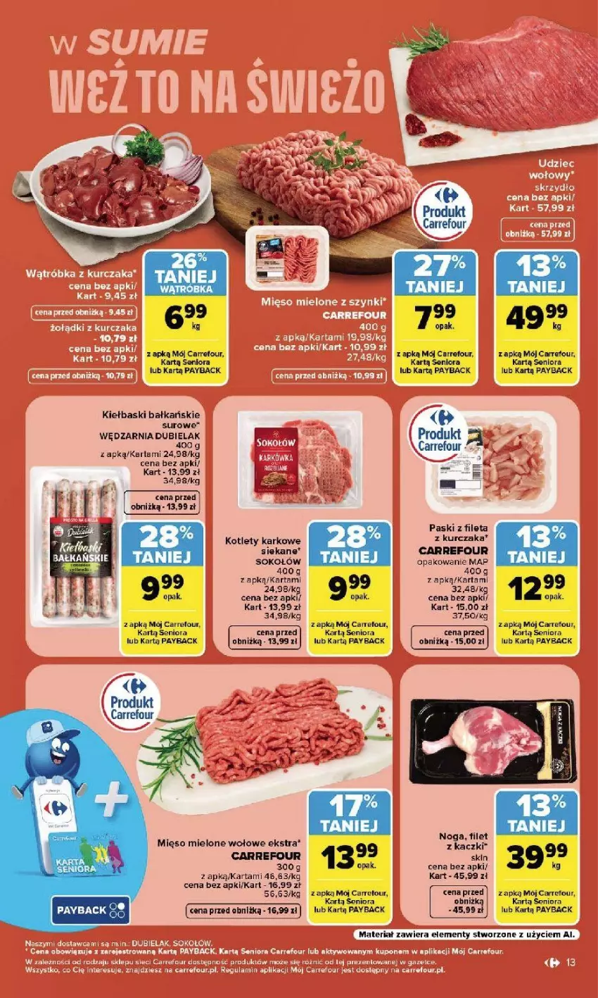 Gazetka promocyjna Carrefour - Gazetka Carrefour, Market w SUMIE najlepszy, od poniedziałku - ważna 17.08 do 22.08.2026 - strona 15 - produkty: Fa, Kotlet, Kurczak, Mięso, Mięso mielone, Sok, Sokołów