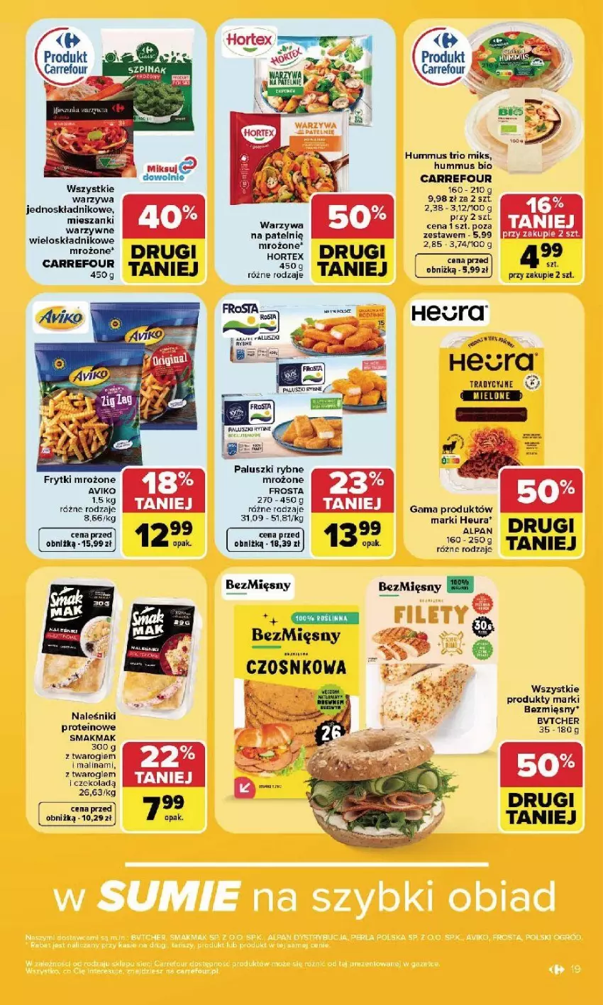 Gazetka promocyjna Carrefour - Gazetka Carrefour, Market w SUMIE najlepszy, od poniedziałku - ważna 17.08 do 22.08.2026 - strona 21 - produkty: Frosta, Frytki, Hortex, Hummus, Mus, Naleśniki, Paluszki rybne, Warzywa