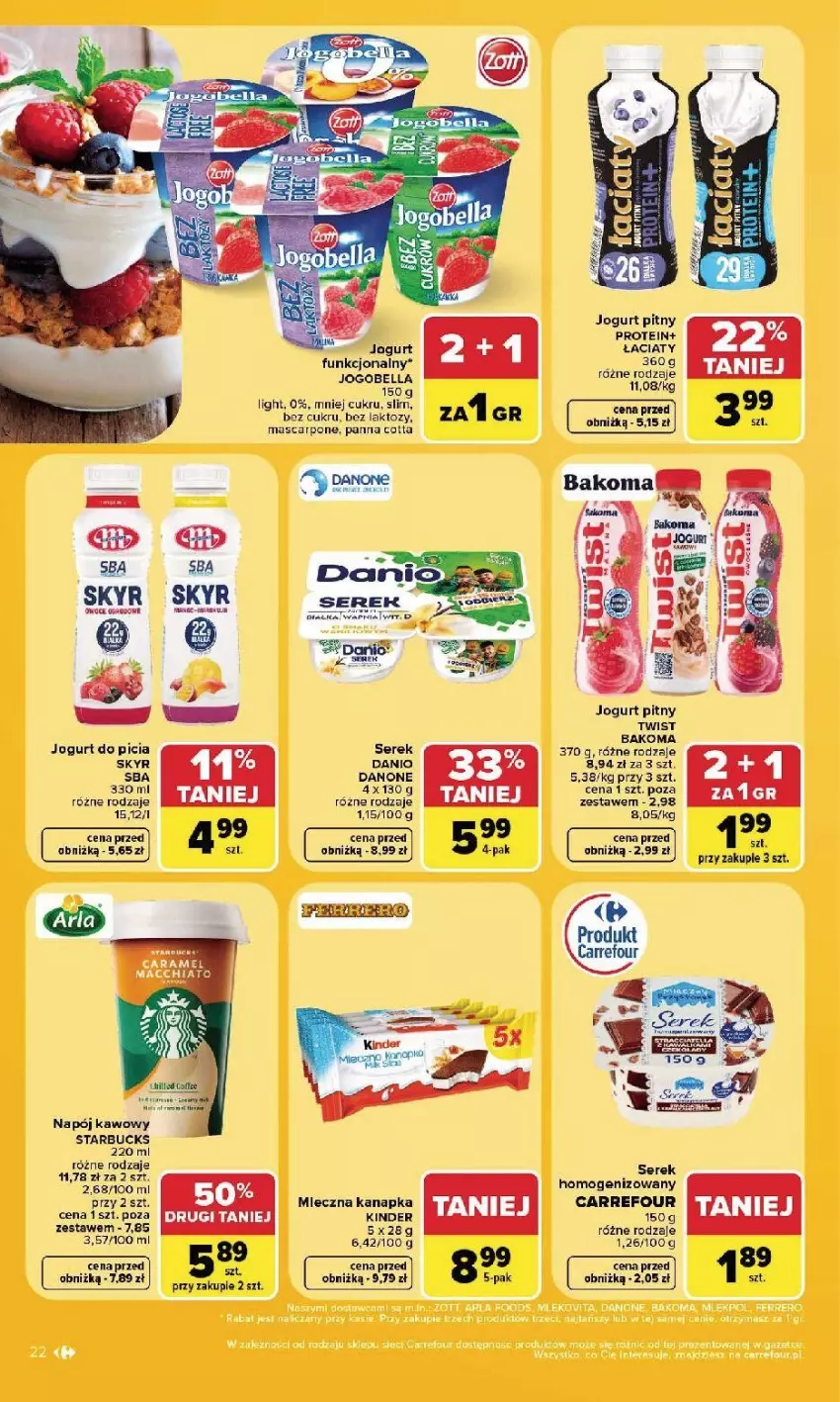 Gazetka promocyjna Carrefour - Gazetka Carrefour, Market w SUMIE najlepszy, od poniedziałku - ważna 17.08 do 22.08.2026 - strona 24 - produkty: Bakoma, Bell, Bella, Danio, Danone, Jogurt, Jogurt pitny, Kinder, Mascarpone, Mleczna kanapka, Napój, Pajac, Ser, Serek, Serek homogenizowany