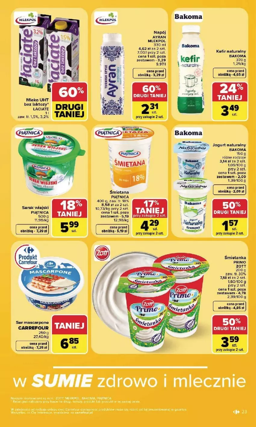 Gazetka promocyjna Carrefour - Gazetka Carrefour, Market w SUMIE najlepszy, od poniedziałku - ważna 17.08 do 22.08.2026 - strona 25 - produkty: Bakoma, Jogurt, Jogurt naturalny, Kefir, Kefir naturalny, Mascarpone, Napój, Piątnica, Ser, Serek, Tran, Zott