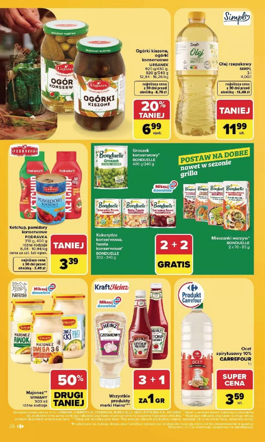 Gazetka promocyjna Carrefour - Gazetka Carrefour, Market w SUMIE najlepszy, od poniedziałku - ważna 17.08 do 22.08.2026 - strona 28 - produkty: Bonduelle, Fa, Fasola, Groszek, Ketchup, Majonez, Ocet, Ogórki konserwowe, Pomidory, Por, Ser