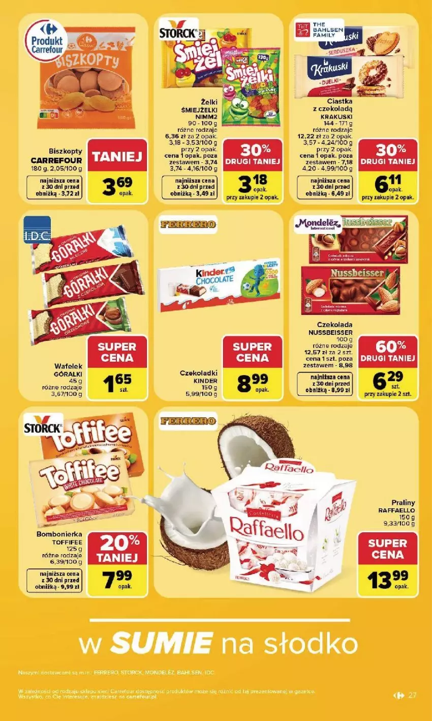 Gazetka promocyjna Carrefour - Gazetka Carrefour, Market w SUMIE najlepszy, od poniedziałku - ważna 17.08 do 22.08.2026 - strona 29 - produkty: Biszkopty, Czekolada, Fa, Góralki, Krakus, LG, Nimm2, Praliny, Ser, Toffifee, Wafelek
