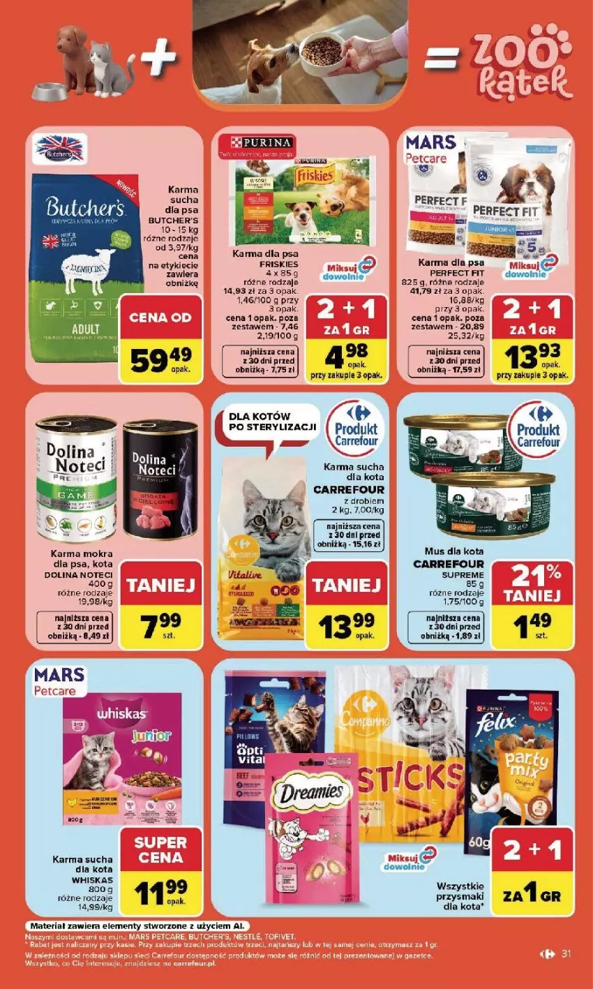 Gazetka promocyjna Carrefour - Gazetka Carrefour, Market w SUMIE najlepszy, od poniedziałku - ważna 17.08 do 22.08.2026 - strona 33 - produkty: Butcher's, Friskies, Mus, Przysmaki, Whiskas