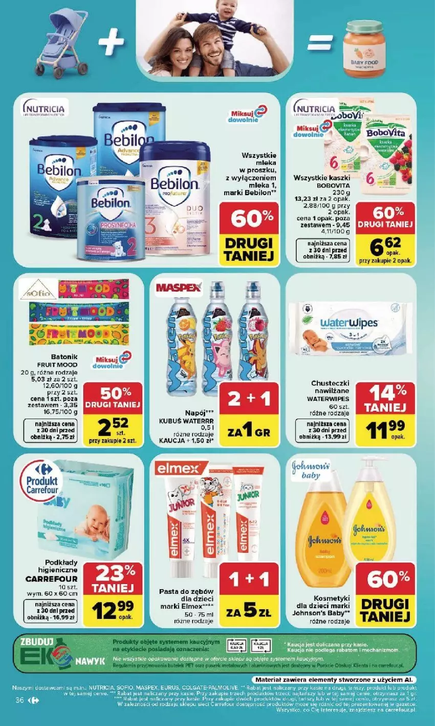 Gazetka promocyjna Carrefour - Gazetka Carrefour, Market w SUMIE najlepszy, od poniedziałku - ważna 17.08 do 22.08.2026 - strona 38 - produkty: Baton, BEBILON, BoboVita, Chusteczki, Chusteczki nawilzane, Dzieci, Elmex, Fa, Johnson's, Johnson's Baby, Kubuś, Kubuś Waterrr, Napój, Pasta do zębów, Podkład, Tonik