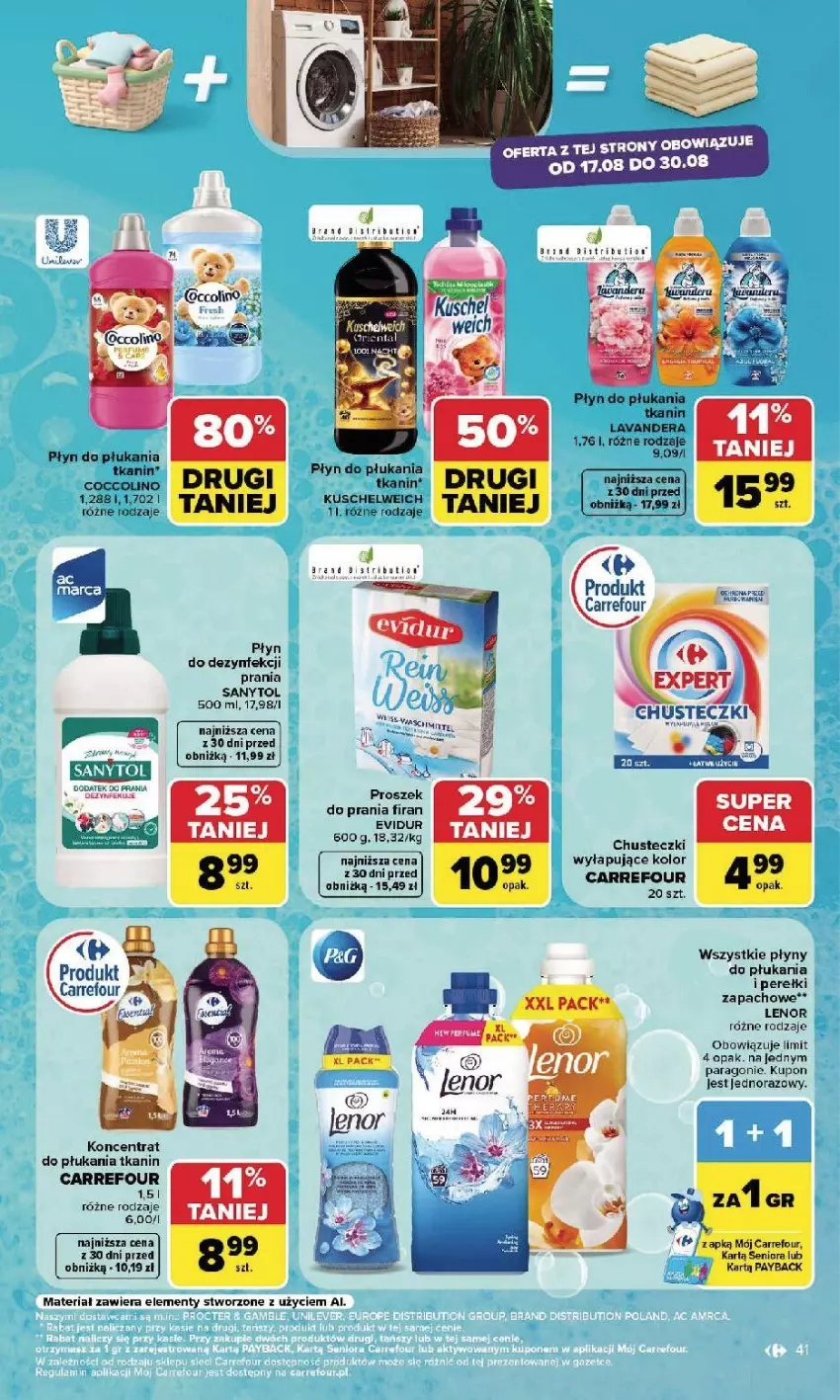 Gazetka promocyjna Carrefour - Gazetka Carrefour, Market w SUMIE najlepszy, od poniedziałku - ważna 17.08 do 22.08.2026 - strona 43 - produkty: Chusteczki, Coccolino, Fa, Lenor, Perełki zapachowe, Płyn do płukania, Sanytol