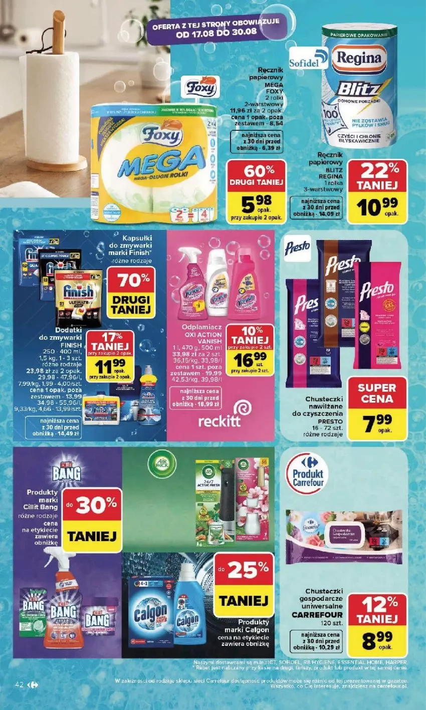 Gazetka promocyjna Carrefour - Gazetka Carrefour, Market w SUMIE najlepszy, od poniedziałku - ważna 17.08 do 22.08.2026 - strona 44 - produkty: Calgon, Chusteczki, Finish, Foxy, Gin, LG, Odplamiacz, Papier, Ręcznik, Vanish, Zmywarki