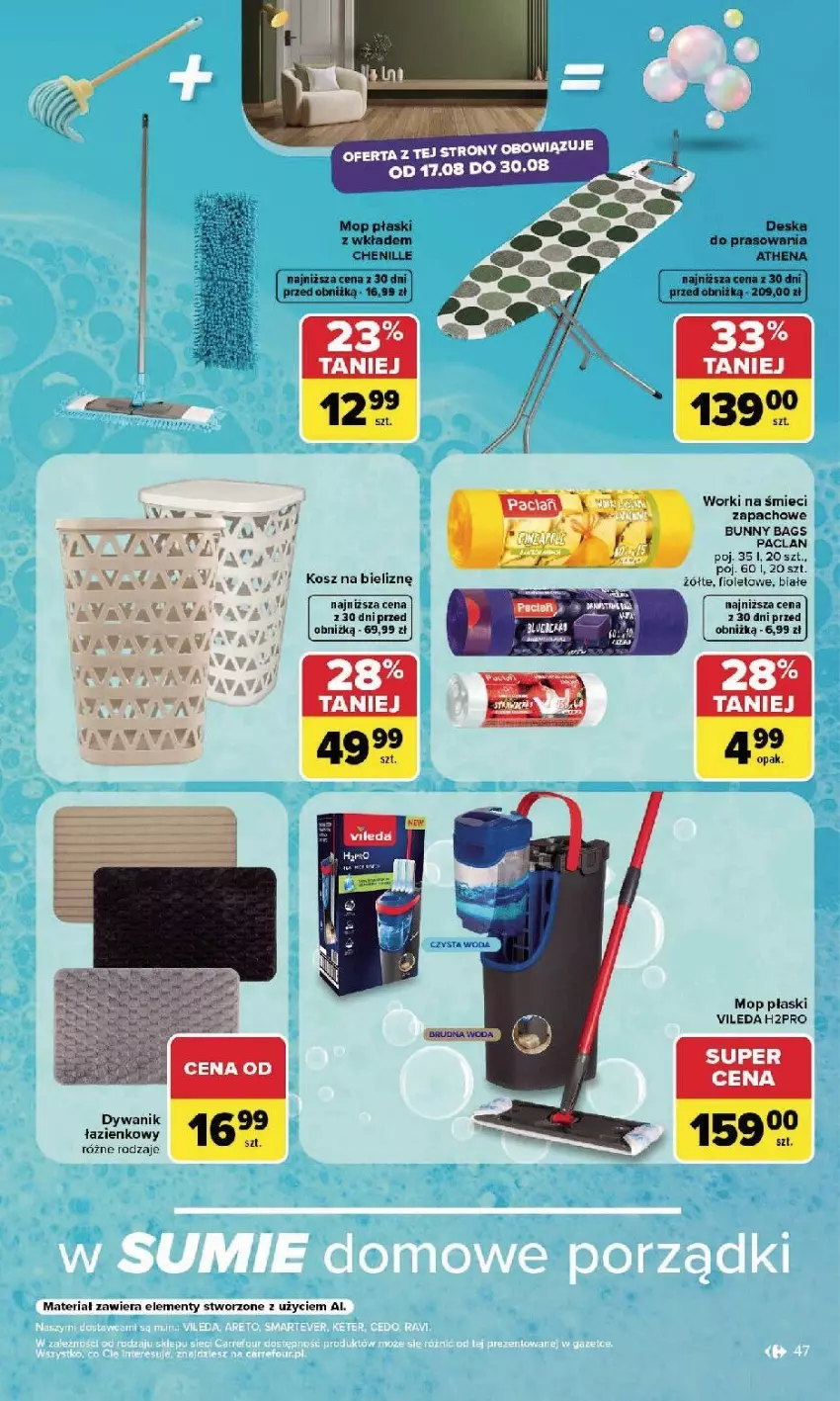 Gazetka promocyjna Carrefour - Gazetka Carrefour, Market w SUMIE najlepszy, od poniedziałku - ważna 17.08 do 22.08.2026 - strona 49 - produkty: Dywan, Dywanik, Dywanik łazienkowy, Mop, Vileda, Worki na śmiec, Worki na śmieci
