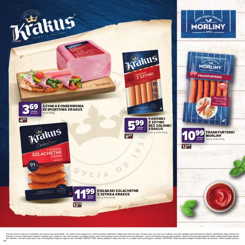 Gazetka promocyjna Stokrotka - Katalog Kulinarny! - ważna 20.08 do 02.09.2026 - strona 14 - produkty: Frankfurterki, Krakus, Mięso, Morliny, Owoce, Parówki, Parówki z szynki, Por, Ser, Sport, Szynka, Szynka konserwowa, Warzywa