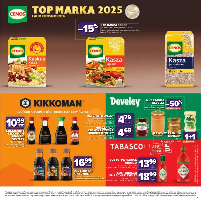 Gazetka promocyjna Stokrotka - Katalog Kulinarny! - ważna 20.08 do 02.09.2026 - strona 3 - produkty: Bulgur, Cenos, Gra, Kasza, Kasza jaglana, Ketchup, Kuskus, LANA, LG, Majonez, Mięso, Mus, Musztarda, Owoce, Ryż, Ryż do risotto, Sos, Sos sojowy, Sos tabasco, Warzywa
