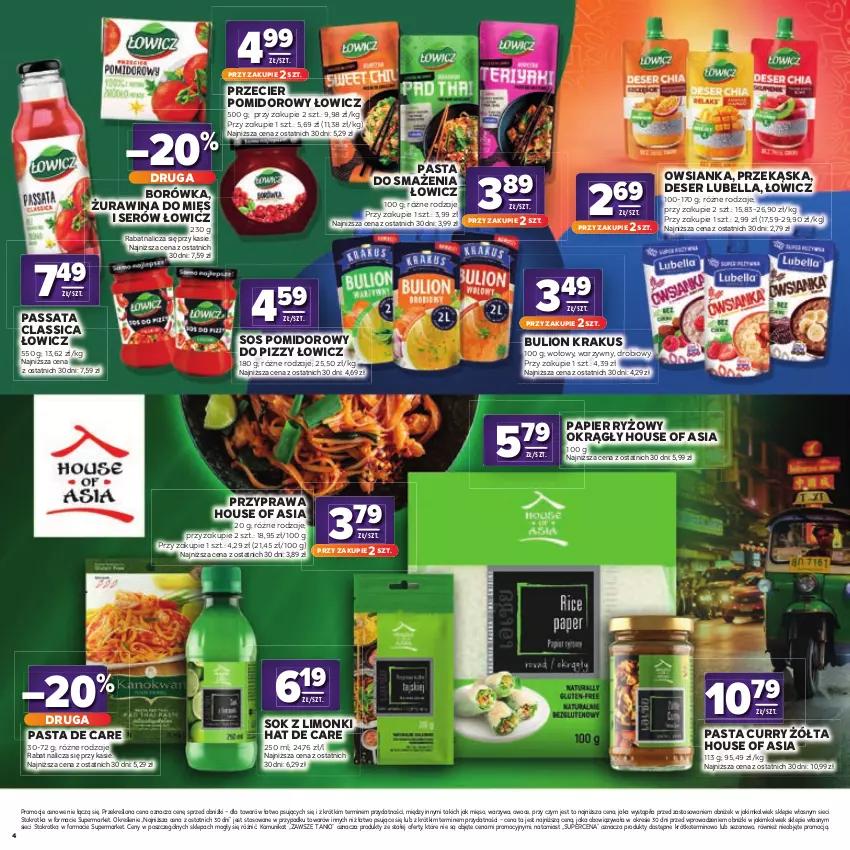 Gazetka promocyjna Stokrotka - Katalog Kulinarny! - ważna 20.08 do 02.09.2026 - strona 4 - produkty: Bell, Bella, Borówka, Bulion, Deser, House of Asia, Krakus, Lion, Lubella, Mięso, Owoce, Owsianka, Papier, Papier ryżowy, Ryż, Ser, Sok, Sos, Sos pomidorowy, Warzywa