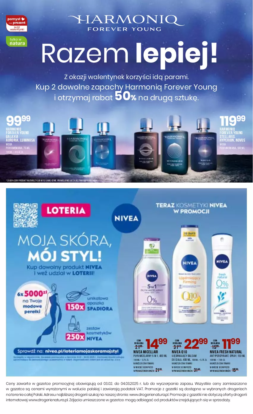 Gazetka promocyjna Drogerie Natura - Gazetka Drogerie Natura - ważna 03.02 do 04.03.2025 - strona 20 - produkty: Antyperspirant, Dres, Gala, JBL, Nivea, Nivea Q10, Perfum, Płyn micelarny, Stellaris, Woda, Woda perfumowana