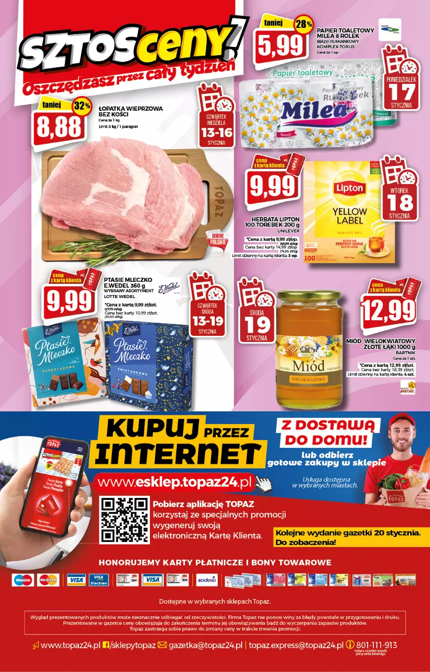 Gazetka promocyjna Topaz - Gazetka - ważna 13.01 do 19.01.2022 - strona 20 - produkty: Herbata, Lipton, Mleczko, Olej, Papier, Papier toaletowy, Parka, Ptasie mleczko, Rum