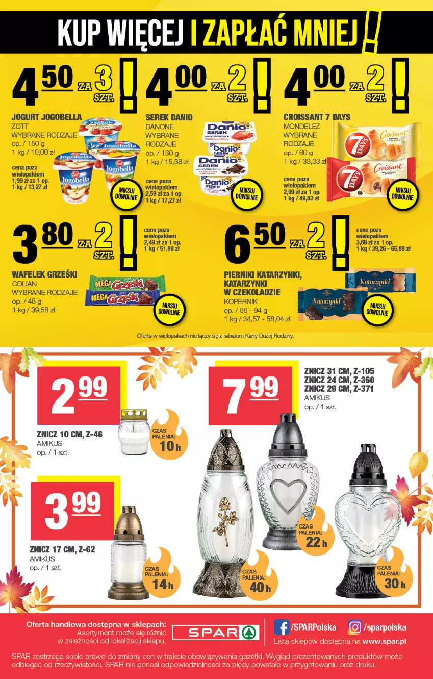 Gazetka promocyjna Spar - Spar - ważna 19.10 do 29.10.2025 - strona 8 - produkty: 7 Days, Bell, Bella, Croissant, Danio, Danone, Fa, Grześki, Jogobella, Jogurt, Piernik, Ser, Serek, Wafelek, Znicz, Zott