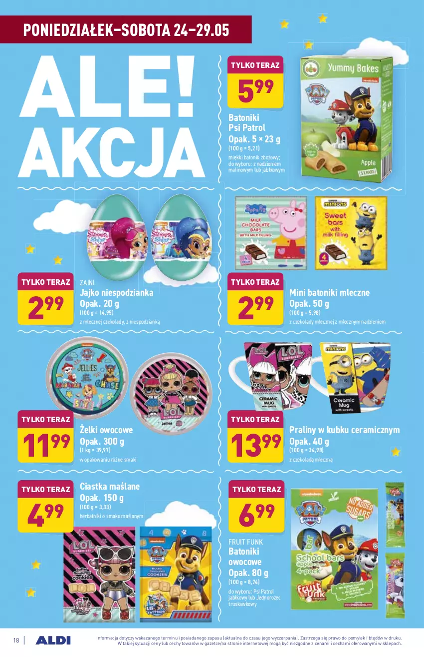 Gazetka promocyjna Aldi - ważna 24.05 do 29.05.2021 - strona 18 - produkty: Baton, Ciastka, Herbatniki, Jednorożec, Praliny, Psi Patrol, Tera, Tonik