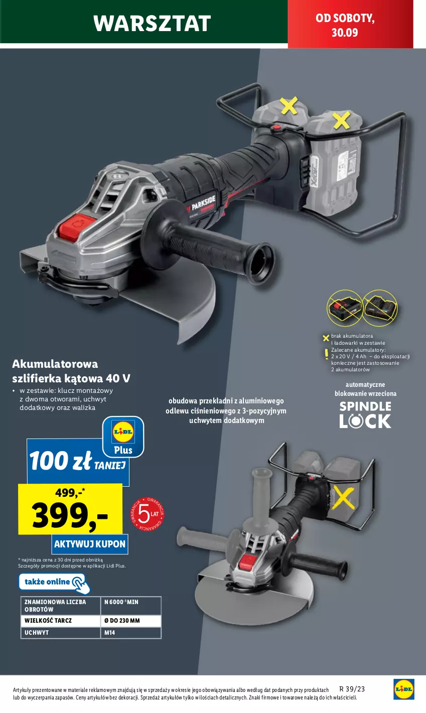 Gazetka promocyjna Lidl - GAZETKA - ważna 30.09 do 30.09.2023 - strona 15 - produkty: Akumulator, Szlifierka, Szlifierka kątowa, Walizka