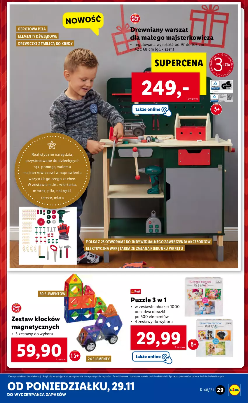 Gazetka promocyjna Lidl - GAZETKA - ważna 29.11 do 05.12.2021 - strona 29 - produkty: Drzwi, Dzieci, Młot, Młotek, Obraz, Półka, Puzzle, Sok, Tarka, Wiertarka, Wkręt, Wkrętarka