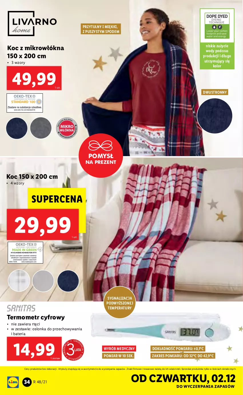 Gazetka promocyjna Lidl - GAZETKA - ważna 29.11 do 05.12.2021 - strona 34 - produkty: Bateria, Koc, Osłonka, Termometr