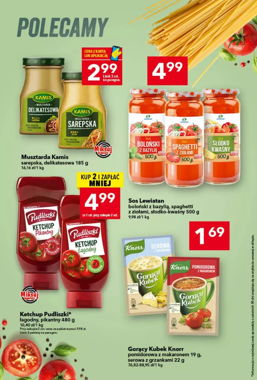 Gazetka promocyjna Lewiatan - Gazetka ogólnopolska - ważna 13.08 do 19.08.2026 - strona 3 - produkty: Bazyl, Kamis, Ketchup, Knorr, Kubek, Makaron, Mus, Musztarda, Pudliszki, Ser, Sos, Spaghetti