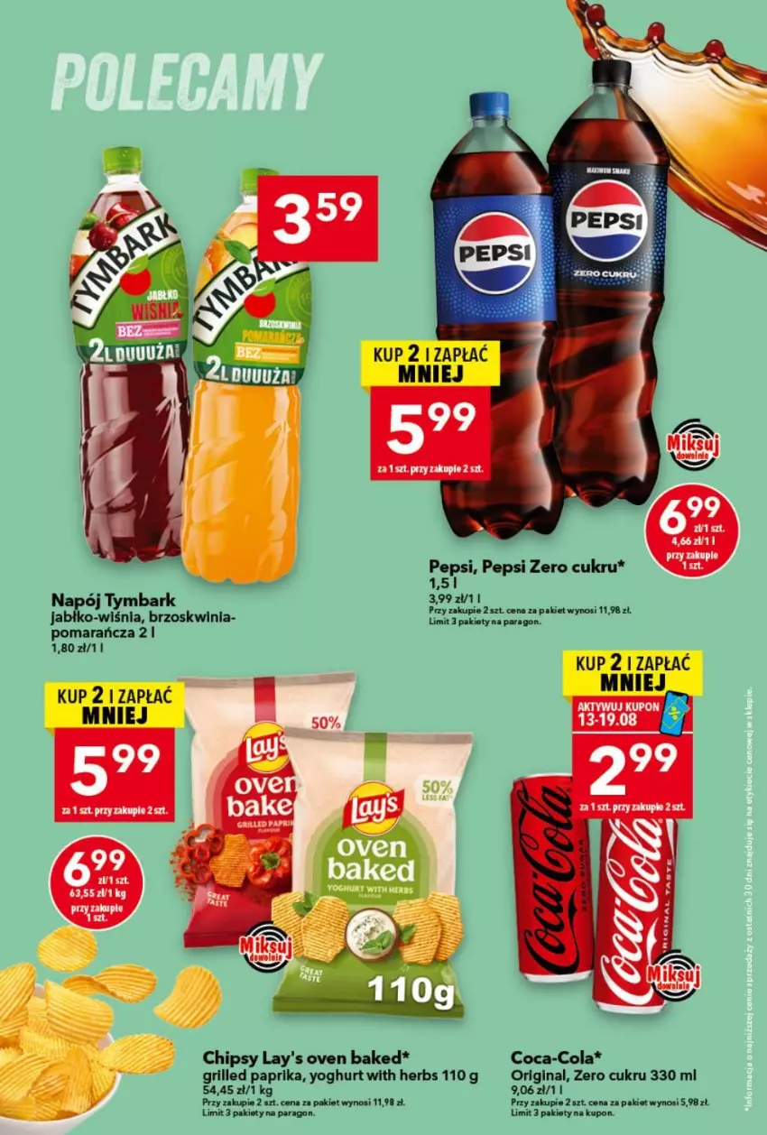 Gazetka promocyjna Lewiatan - Gazetka ogólnopolska - ważna 13.08 do 19.08.2026 - strona 7 - produkty: Chipsy, Coca-Cola, Gin, Grill, Napój, Pepsi, Tymbark