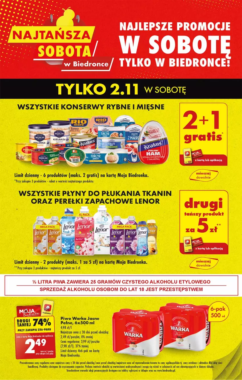 Gazetka promocyjna Biedronka - Tylko w Sobotę - ważna 02.11 do 02.11.2024 - strona 2 - produkty: Gra, Lenor, Perełki zapachowe, Piwa, Piwo, Ser, Warka