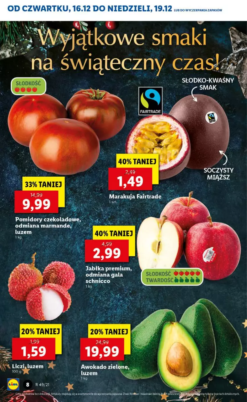 Gazetka promocyjna Lidl - GAZETKA OD 16.12 DO 19.12 - ważna 16.12 do 19.12.2021 - strona 8 - produkty: Gala, Jabłka, LG, Liczi, Pomidory