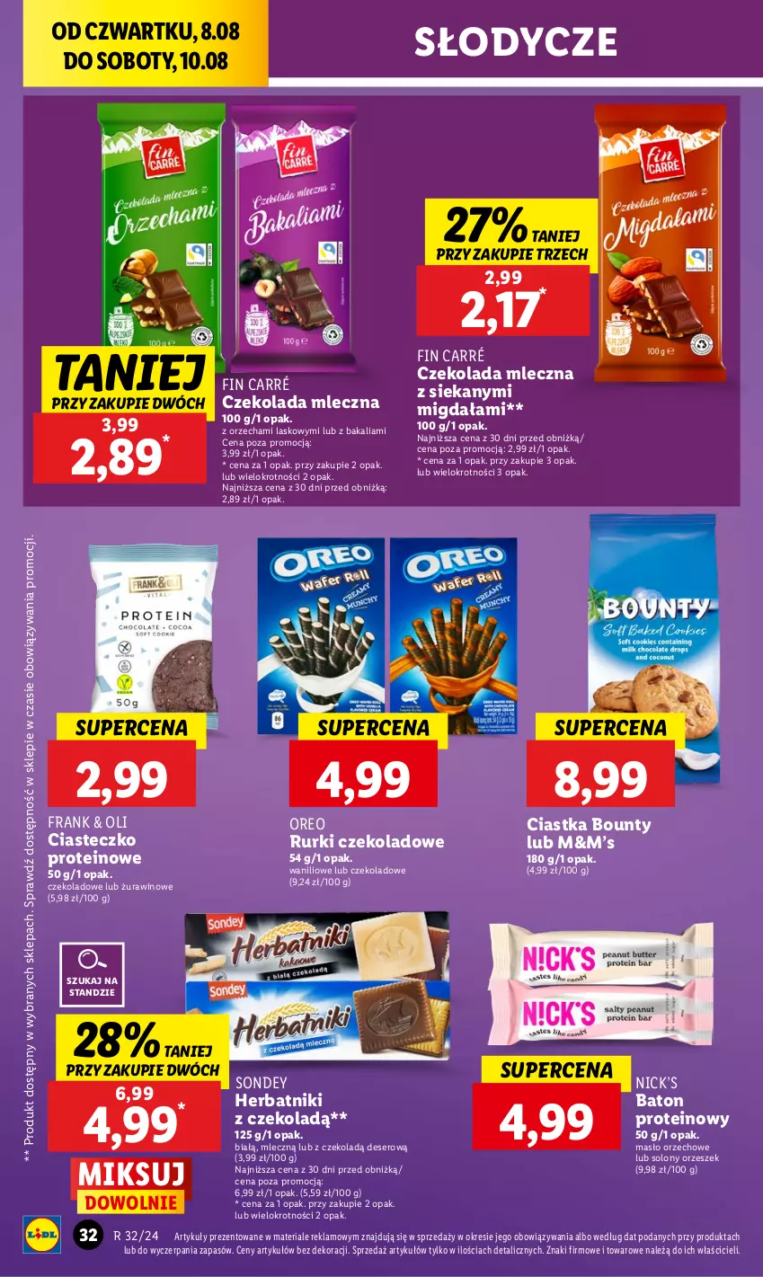 Gazetka promocyjna Lidl - GAZETKA - ważna 08.08 do 10.08.2024 - strona 38 - produkty: Baton, Bounty, Ciastka, Czekolada, Czekolada mleczna, Deser, Herbatniki, Masło, Masło orzechowe, Oreo, Rurki, Ser, Wino