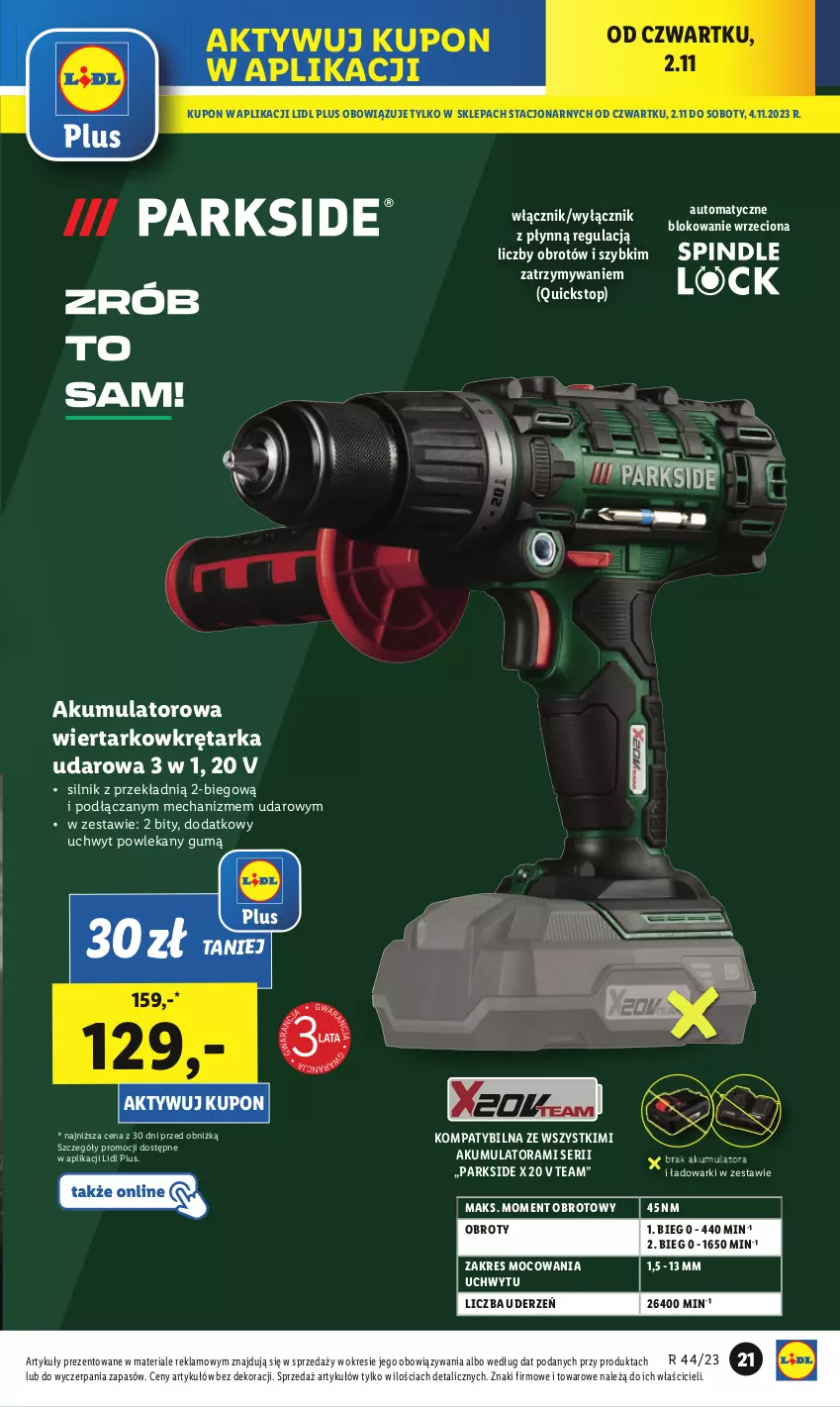 Gazetka promocyjna Lidl - GAZETKA - ważna 30.10 do 04.11.2023 - strona 25 - produkty: Akumulator, Akumulatorowa wiertarkowkrętark, Parkside, Ser, Tarka, Top, Wiertarkowkrętarka, Wkręt, Wkrętarka