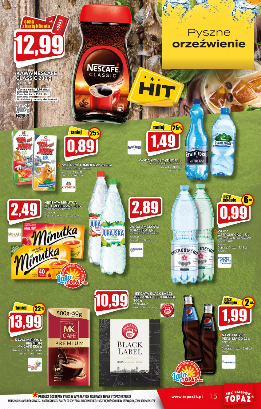 Gazetka promocyjna Topaz - Gazetka - ważna 19.08 do 25.08.2021 - strona 15 - produkty: Herbata, Kawa, Lack, Napój, Pepsi, Sok, Teekanne, Top, Woda