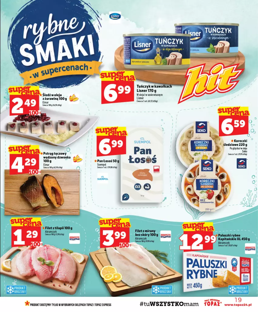 Gazetka promocyjna Topaz - Gazetka - ważna 17.09 do 23.09.2026 - strona 19 - produkty: Kawa, LG, Lisner, Olej, Paluszki rybne, Pstrąg, Pstrąg tęczowy, SEKO, Sos, Suempol, Top, Tuńczyk