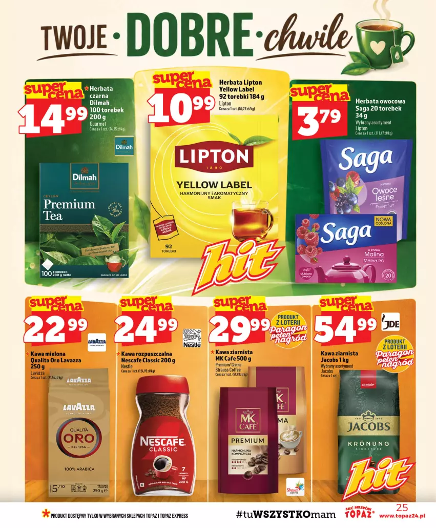 Gazetka promocyjna Topaz - Gazetka - ważna 17.09 do 23.09.2026 - strona 25 - produkty: BIC, Herbata, Herbata czarna, Jacobs, Kawa, Kawa mielona, Kawa rozpuszczalna, Kawa ziarnista, Lavazza, Lipton, Saga, Top