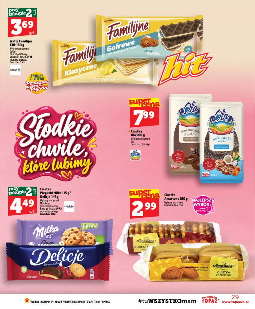 Gazetka promocyjna Topaz - Gazetka - ważna 17.09 do 23.09.2026 - strona 29 - produkty: Ciastka, Delicje, Fa, Milka, Top, Wafle