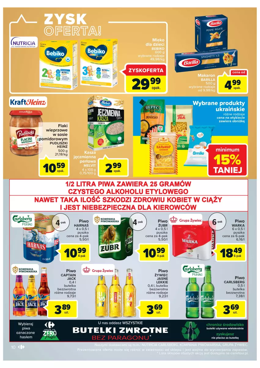 Gazetka promocyjna Carrefour - Gazetka Market - ważna 16.08 do 28.08.2022 - strona 10 - produkty: Bebiko, Carlsberg, Flaki, Gra, Harnaś, Lion, Penne, Piec, Piwa, Piwo, Pudliszki, Sos, Warka